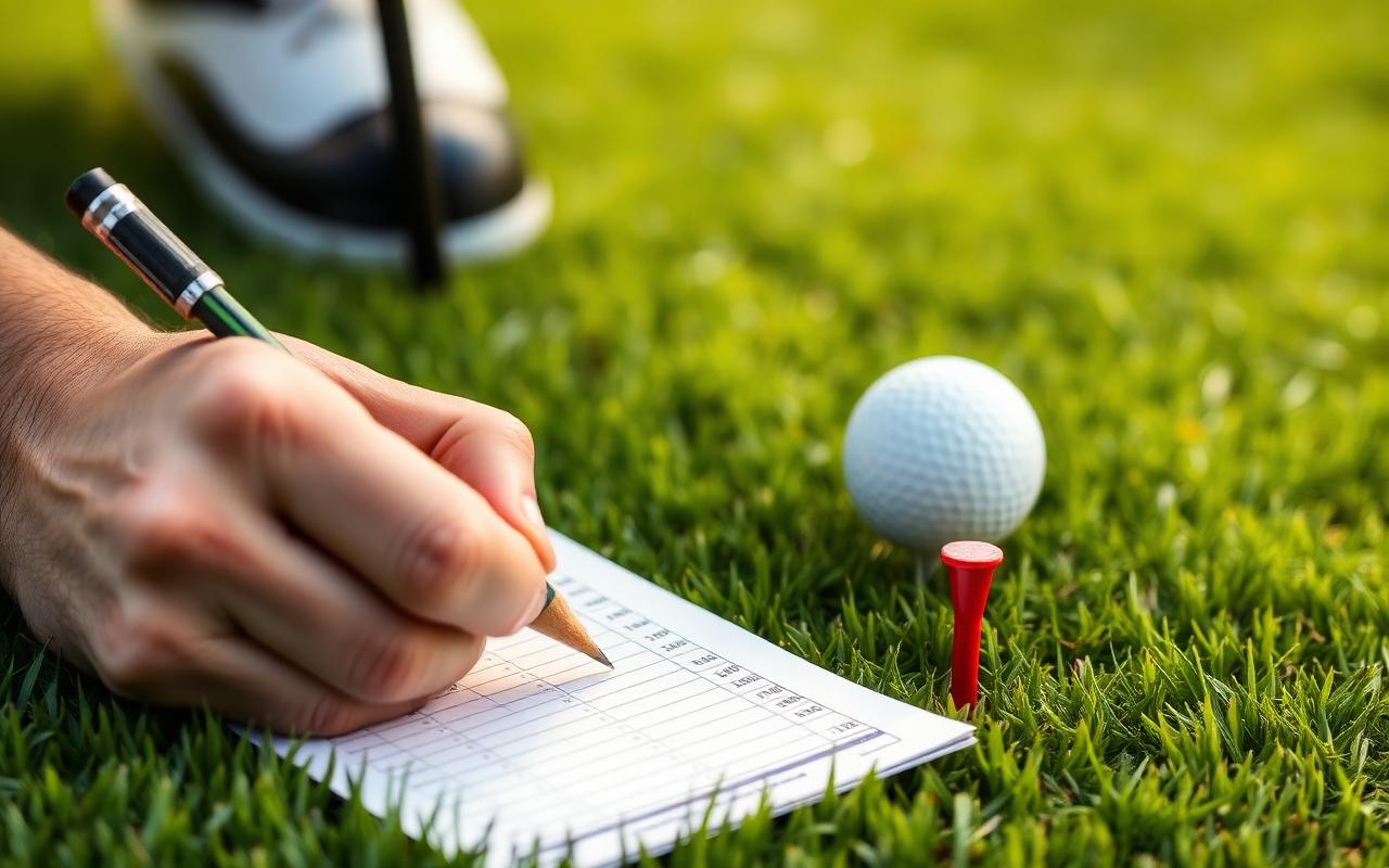 Writing down a score on a golf scorecard