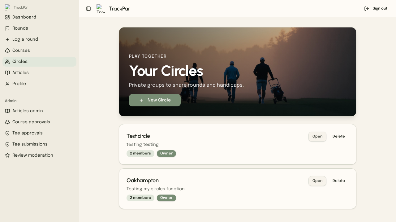 The TrackPar Circles dashboard