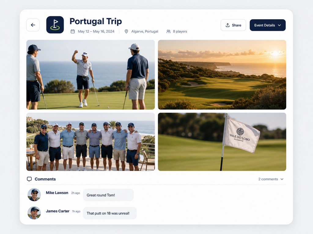 TrackPar event page with photos and comments