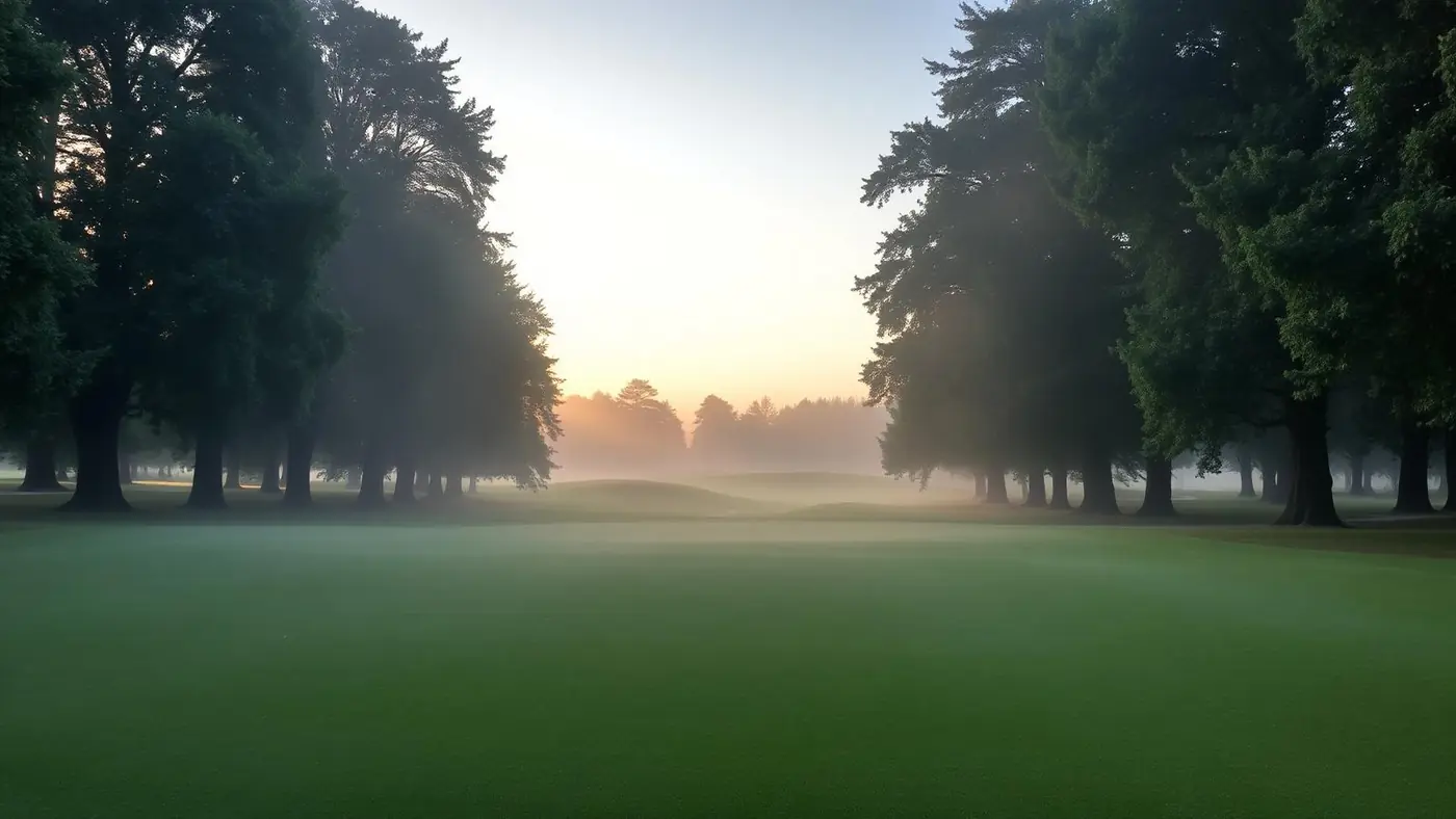 Scenic golf fairway at sunset